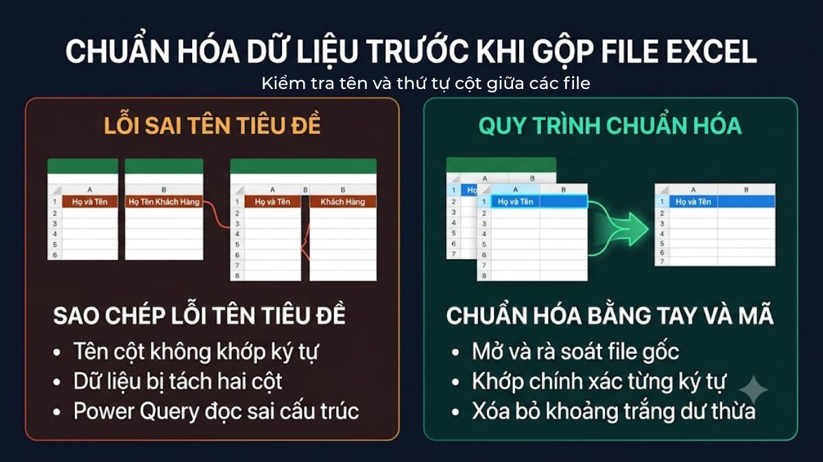 Cách chuẩn hóa dữ liệu trước khi gộp file Excel