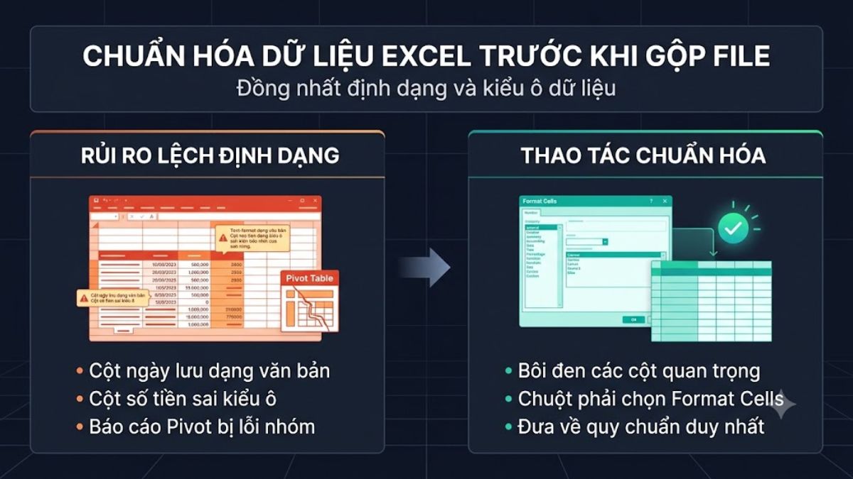Cách chuẩn hóa dữ liệu trước khi gộp file Excel