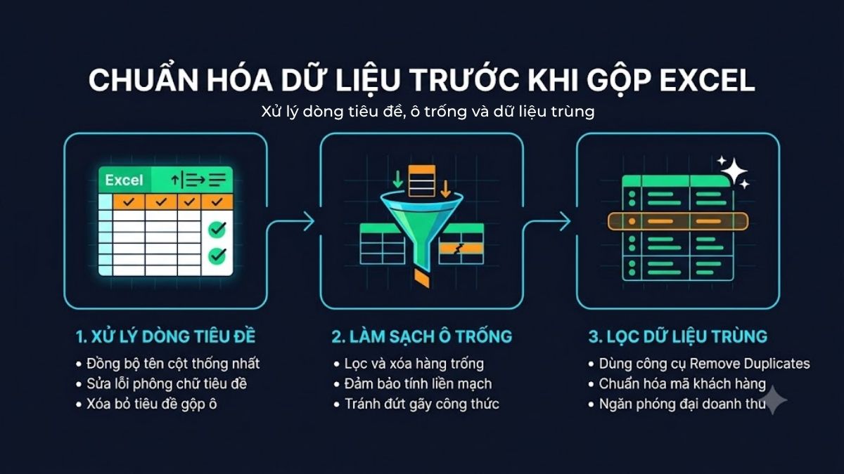 Cách chuẩn hóa dữ liệu trước khi gộp file Excel
