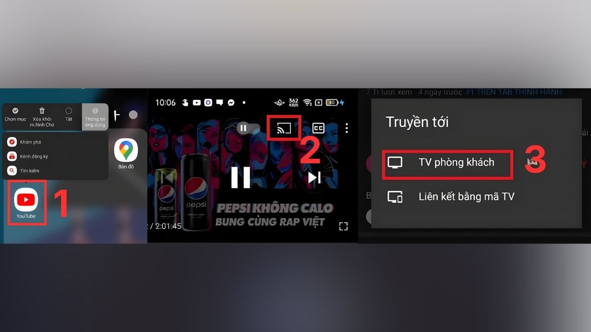 Chiếu YouTube từ điện thoại Android lên tivi Samsung qua WiFi