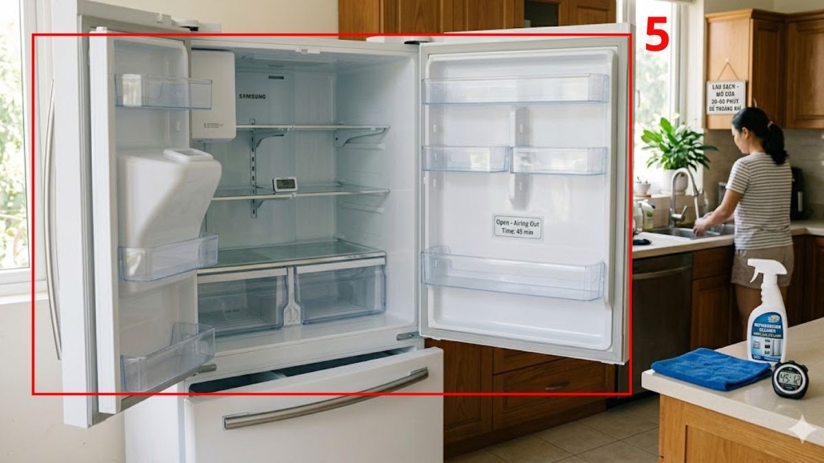 Các bước vệ sinh tủ lạnh lâu ngày không dùng đúng cách bước 4