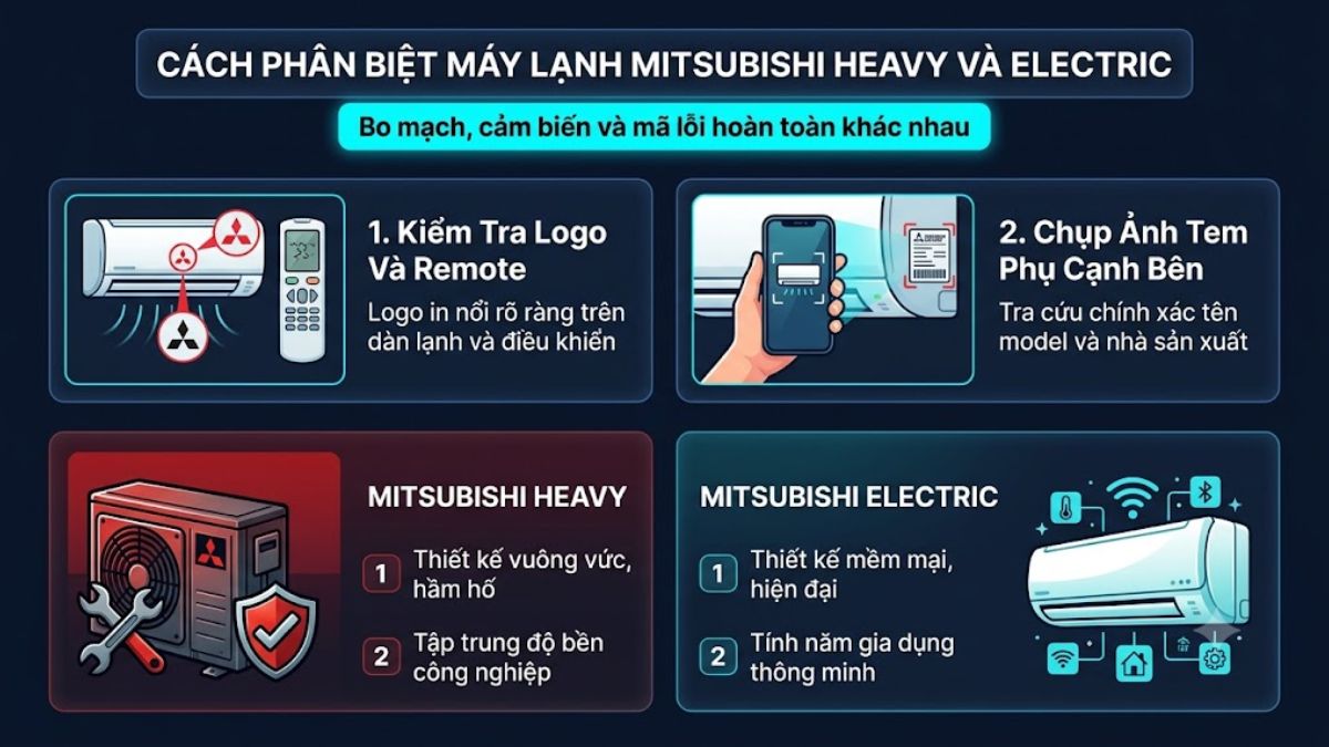 Cách xác định máy lạnh Mitsubishi Heavy hay Mitsubishi Electric