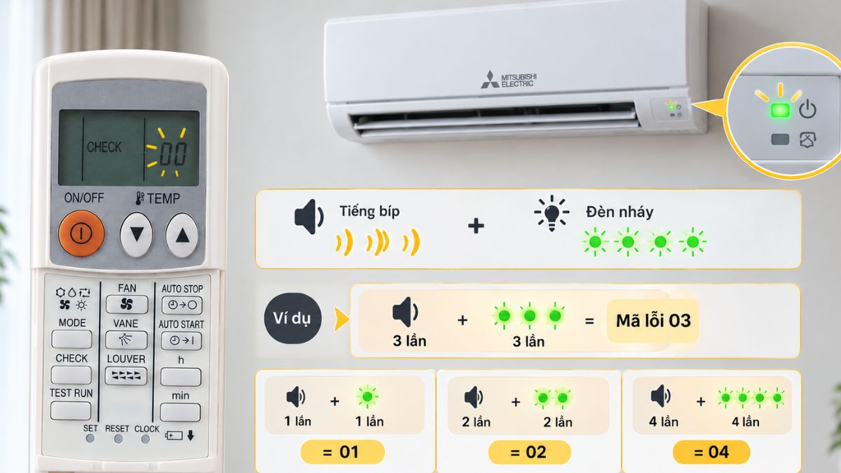 Các bước kiểm tra mã lỗi trên máy lạnh Mitsubishi Electric