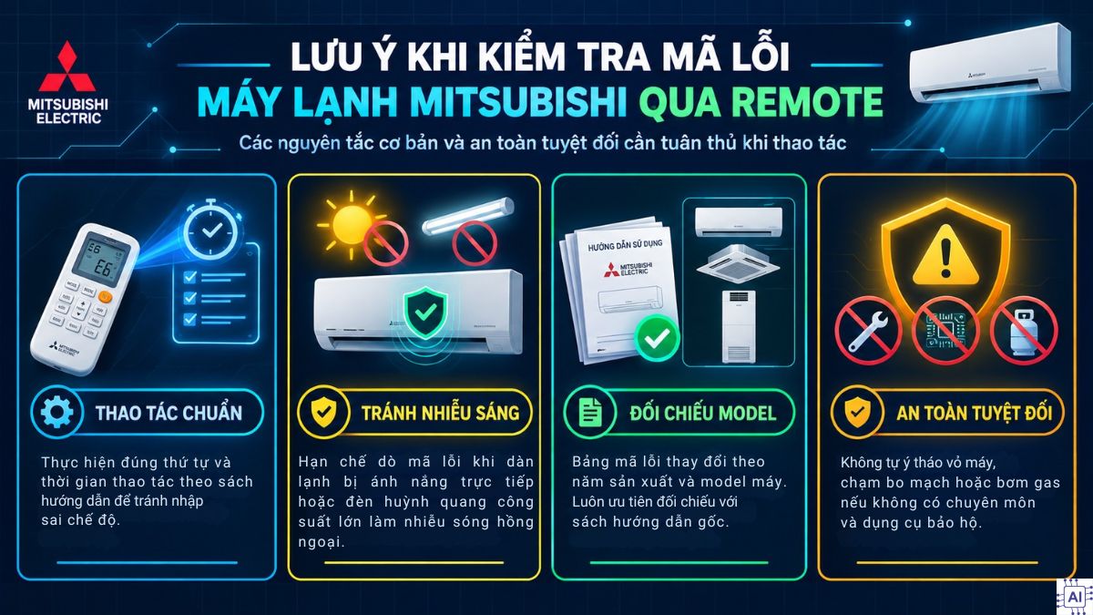 Lưu ý khi kiểm tra lỗi máy lạnh Mitsubishi bằng remote