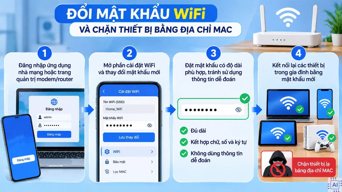 Đổi mật khẩu WiFi và chặn thiết bị bằng địa chỉ MAC