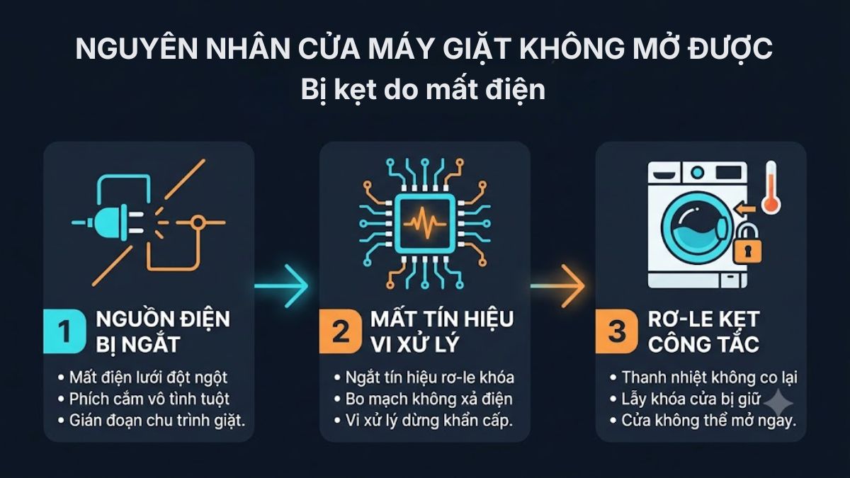 Máy giặt Electrolux không mở được cửa do đâu?