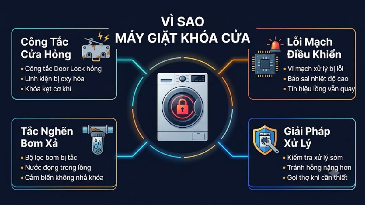Cơ chế khóa cửa máy giặt Electrolux