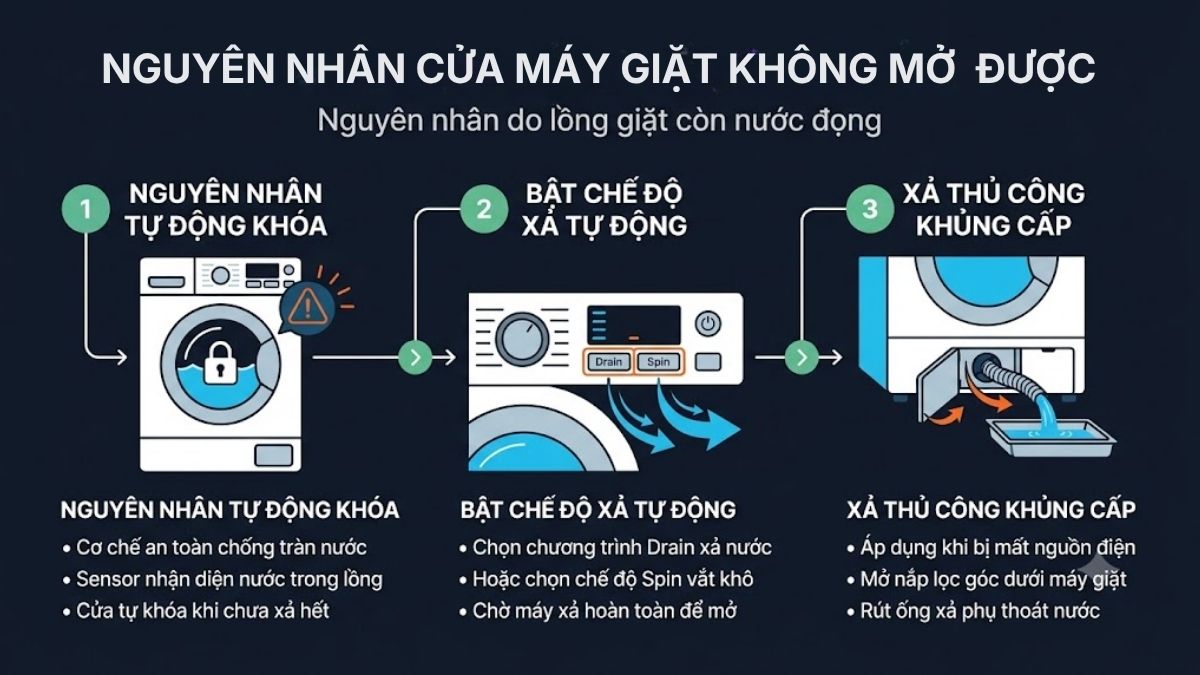 Máy giặt Electrolux không mở được cửa do đâu?