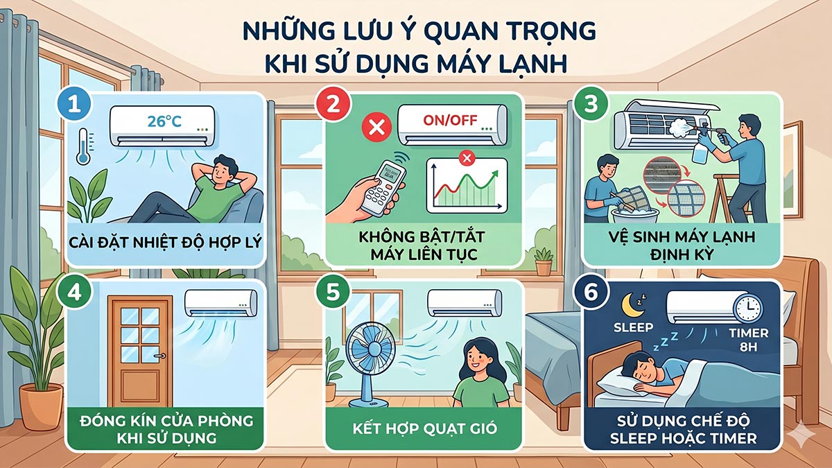 Những lưu ý quan trọng khi sử dụng máy lạnh