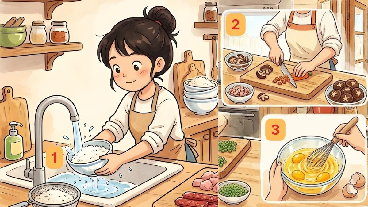 Cách nấu cơm thập cẩm bằng nồi cơm điện chi tiết  bước 1