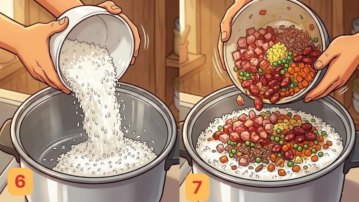 Cách nấu cơm thập cẩm bằng nồi cơm điện không cần xào trước