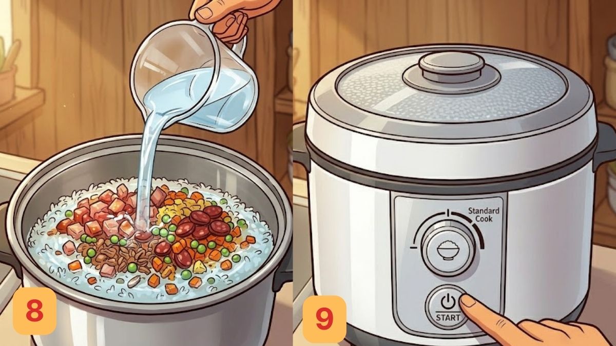Cách nấu cơm thập cẩm bằng nồi cơm điện không cần xào trước