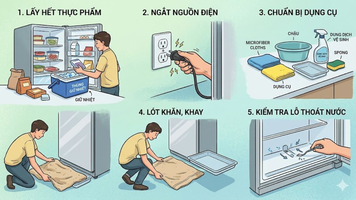 Chuẩn bị trước khi rã đông tủ lạnh