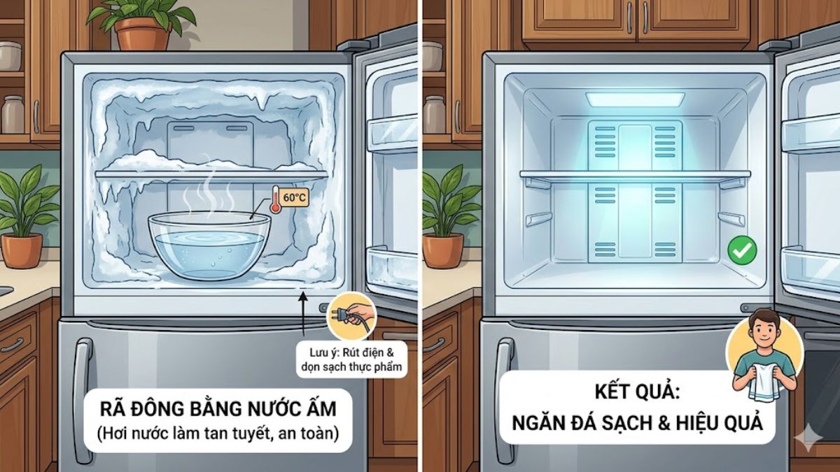 Các cách rã đông khác tủ lạnh nhanh