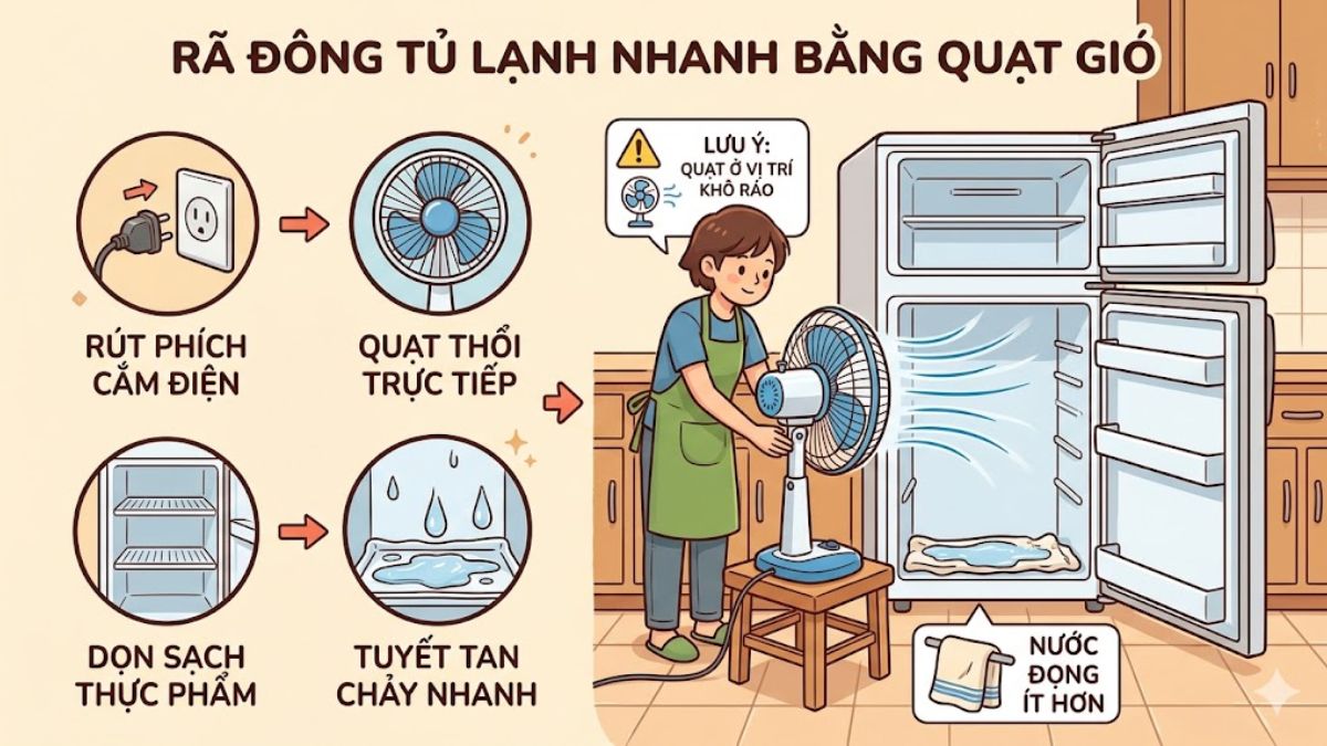 Các cách rã đông khác tủ lạnh nhanh