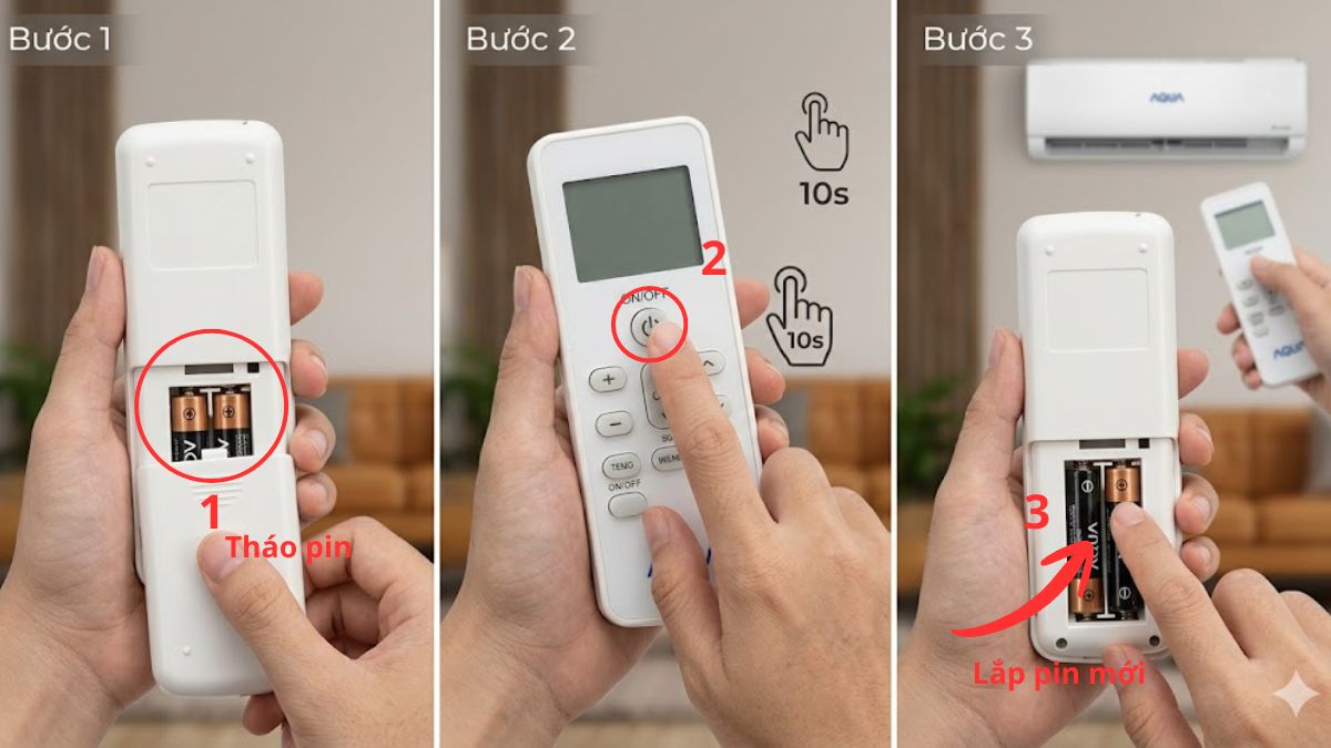 Cách reset remote máy lạnh Aqua khi bị lỗi 
