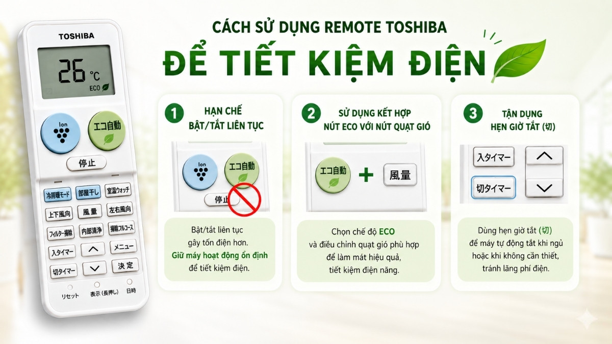 Cách sử dụng remote Toshiba để tiết kiệm điện