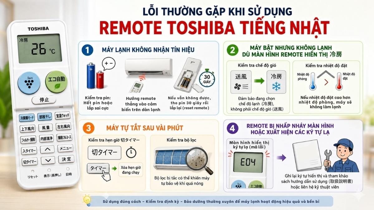 Lỗi thường gặp khi sử dụng remote Toshiba tiếng Nhật