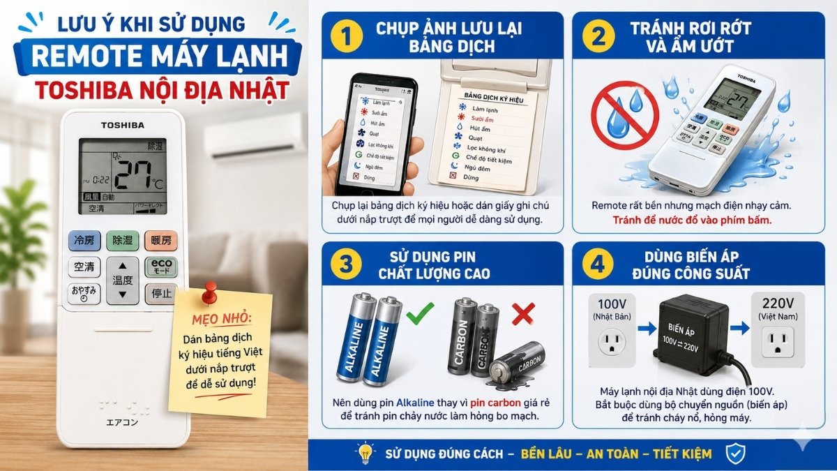 Lưu ý khi sử dụng remote máy lạnh Toshiba nội địa Nhật