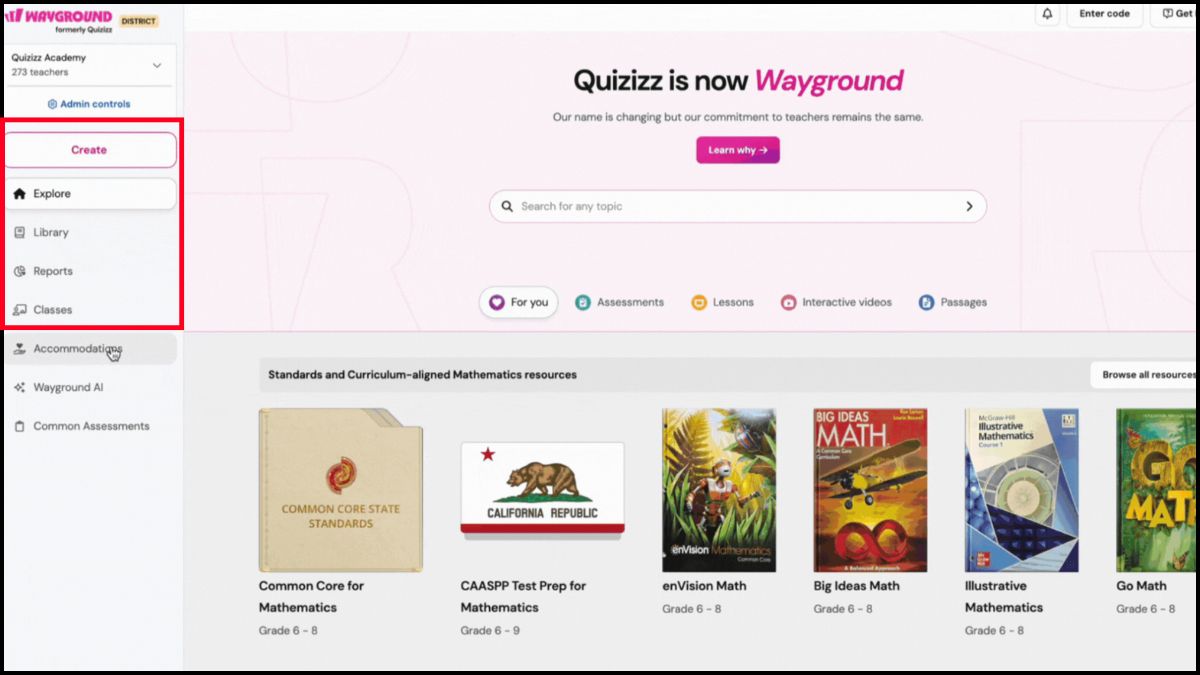 Làm quen giao diện Wayground