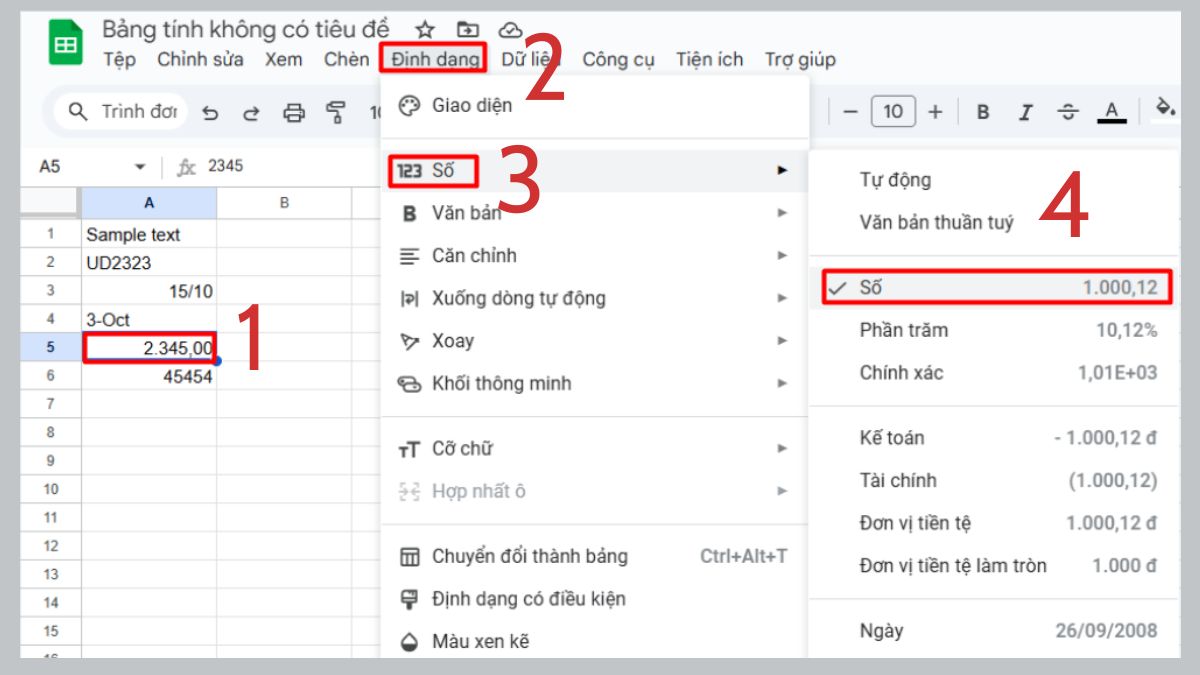Cách sửa lỗi hàm SUM bằng 0 bằng cách chuyển định dạng về Number 