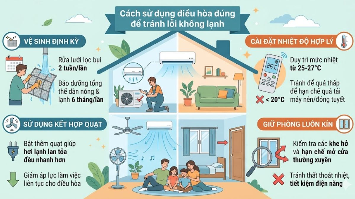Cách sử dụng điều hòa đúng để tránh lỗi không lạnh