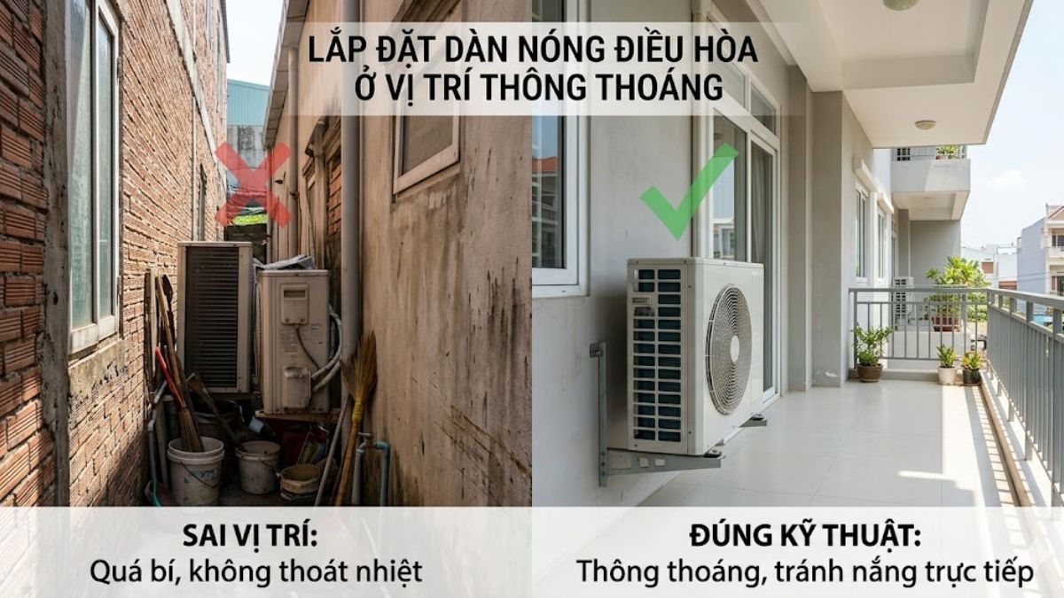 cách sửa máy điều hòa không lạnh do Điều hòa lắp sai vị trí 