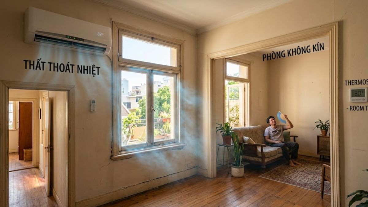 cách sửa máy điều hòa không lạnh do Không gian phòng không kín
