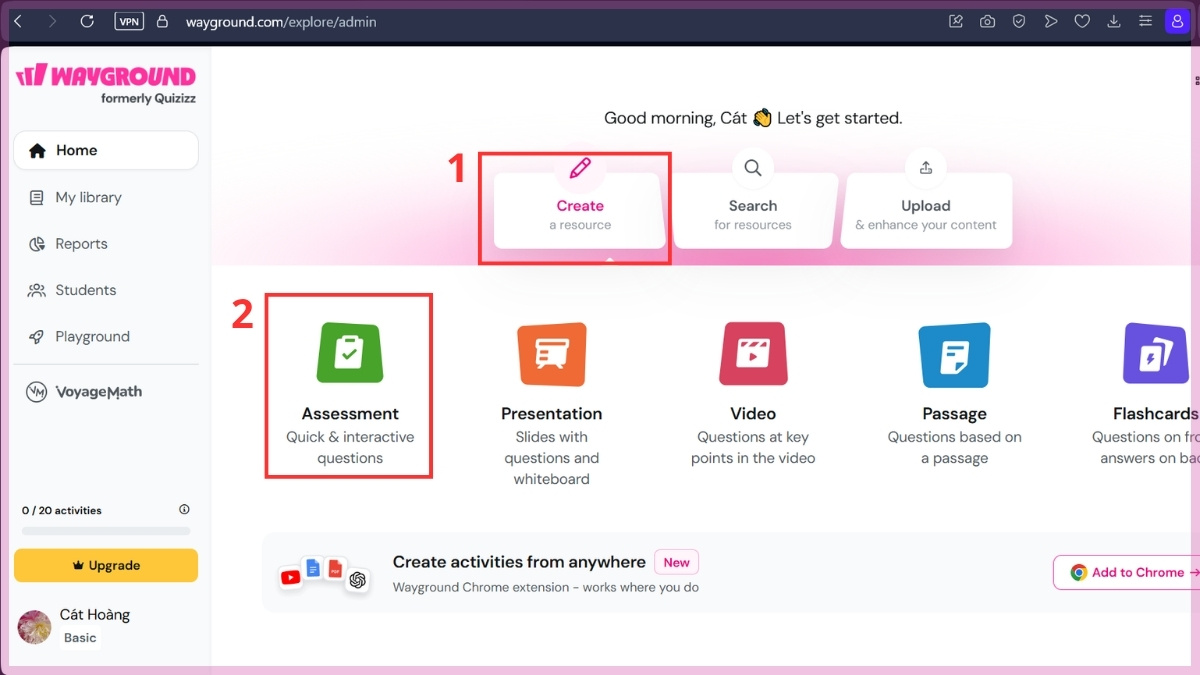 Cách tạo quiz trên Wayground bằng AI bước 1