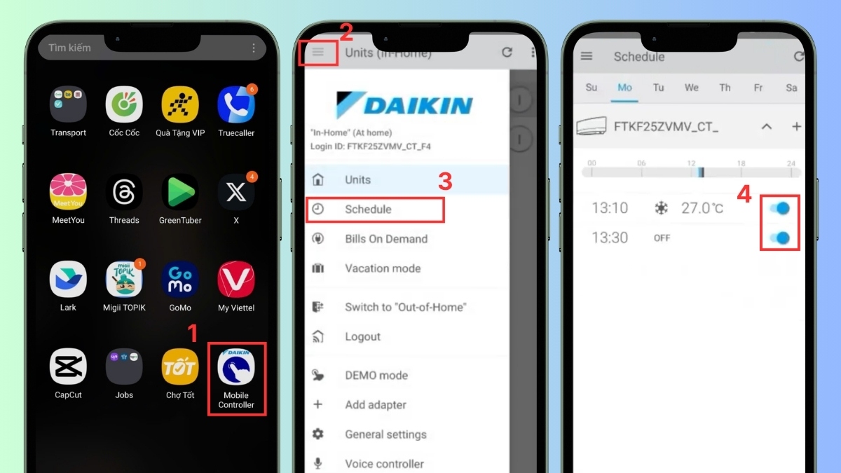 Cách tắt hẹn giờ trên máy lạnh Daikin bằng điện thoại