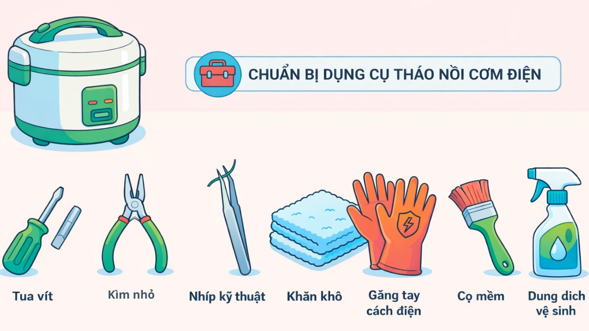 Chuẩn bị dụng cụ tháo nồi cơm điện