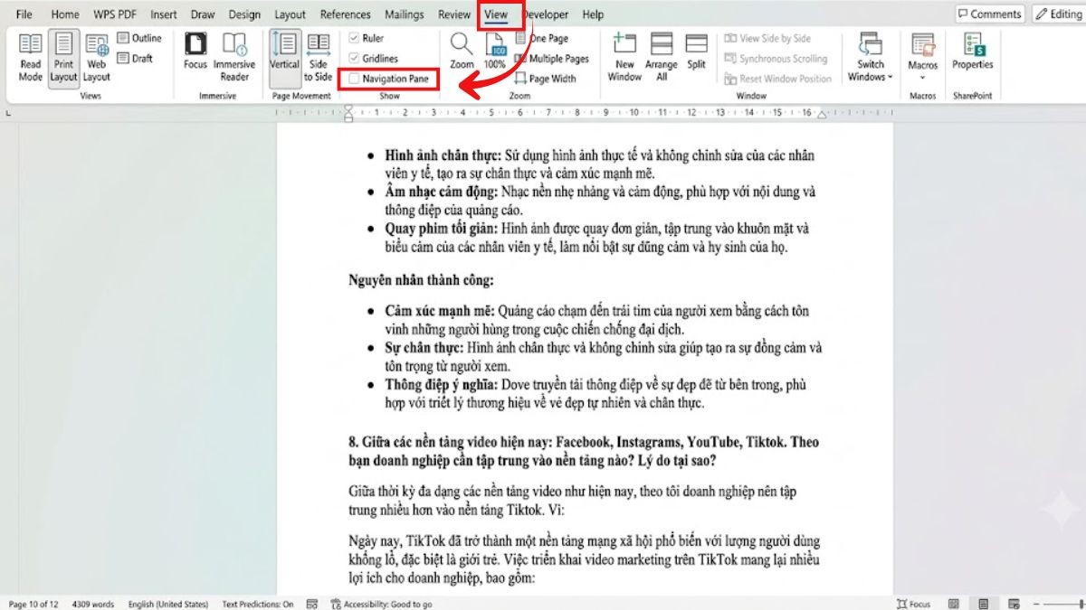 Cách xóa trang trong Word bất kỳ bằng Navigation Pane