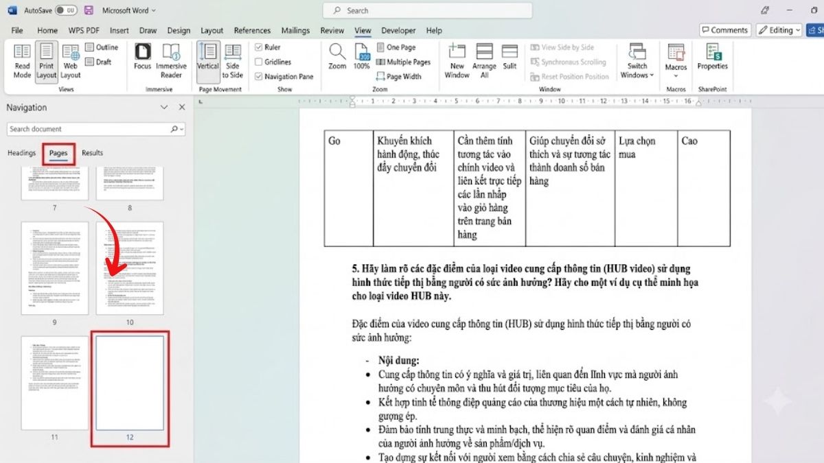 Cách xóa trang trong Word bất kỳ bằng Navigation Pane