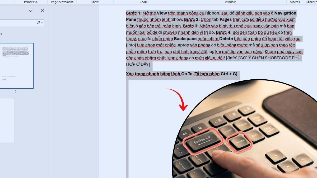 Cách xóa trang trong Word bất kỳ bằng Navigation Pane