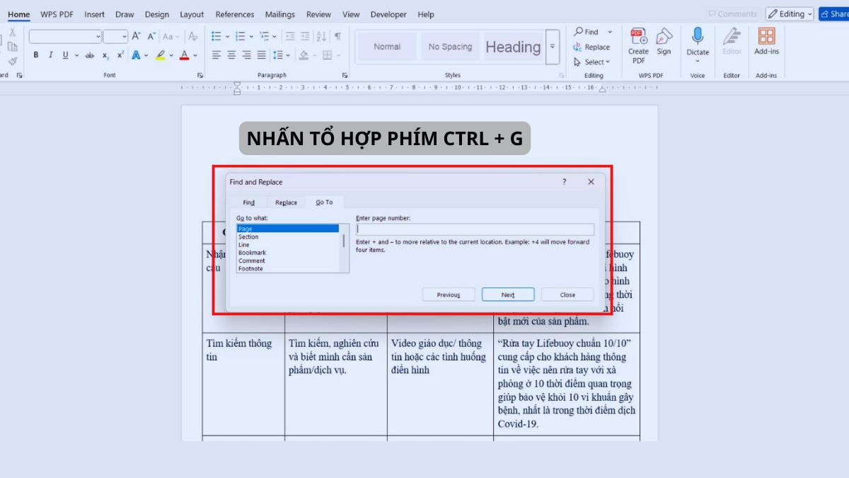 Cách xóa trang trong Word bằng lệnh Go To 