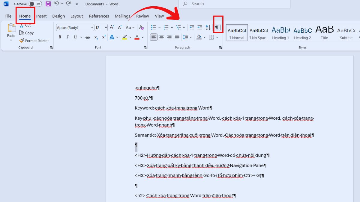 Cách sửa lỗi không xóa được trang trắng trong Word