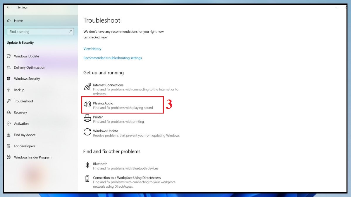 Chạy trình khắc phục sự cố âm thanh bước 2