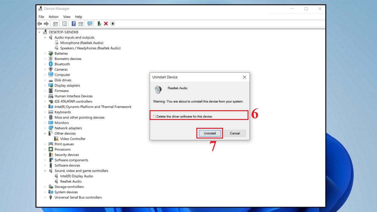 Gỡ cài đặt Driver âm thanh bị lỗi và cài lại bước 3