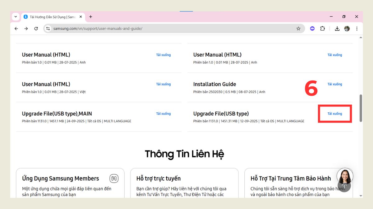 Các bước tải phần mềm tivi Samsung về USB bước 3