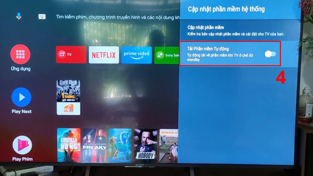 Cách cập nhật phần mềm tivi Sony tự động qua Internet bước 4