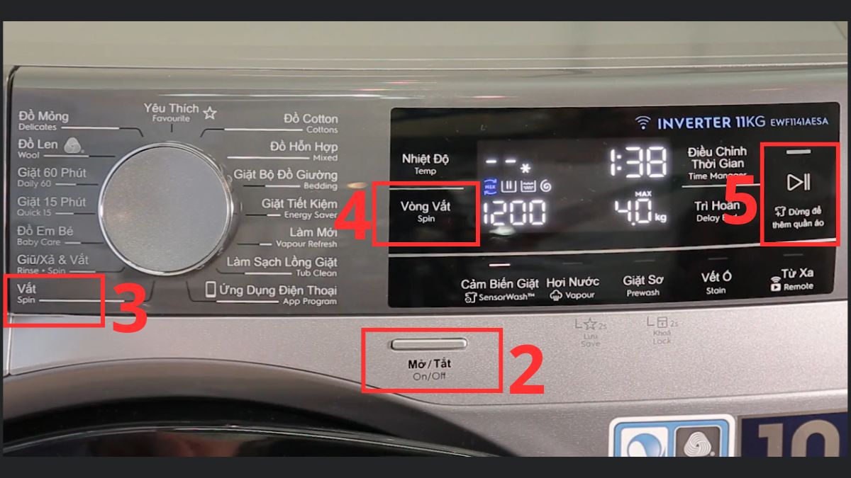 Cách vắt trên máy giặt Electrolux cửa ngang
