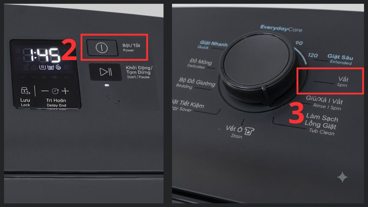 Cách vắt trên máy giặt Electrolux cửa trên