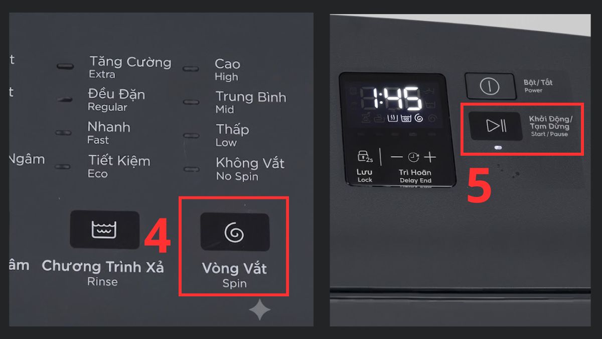 Cách vắt trên máy giặt Electrolux cửa trên