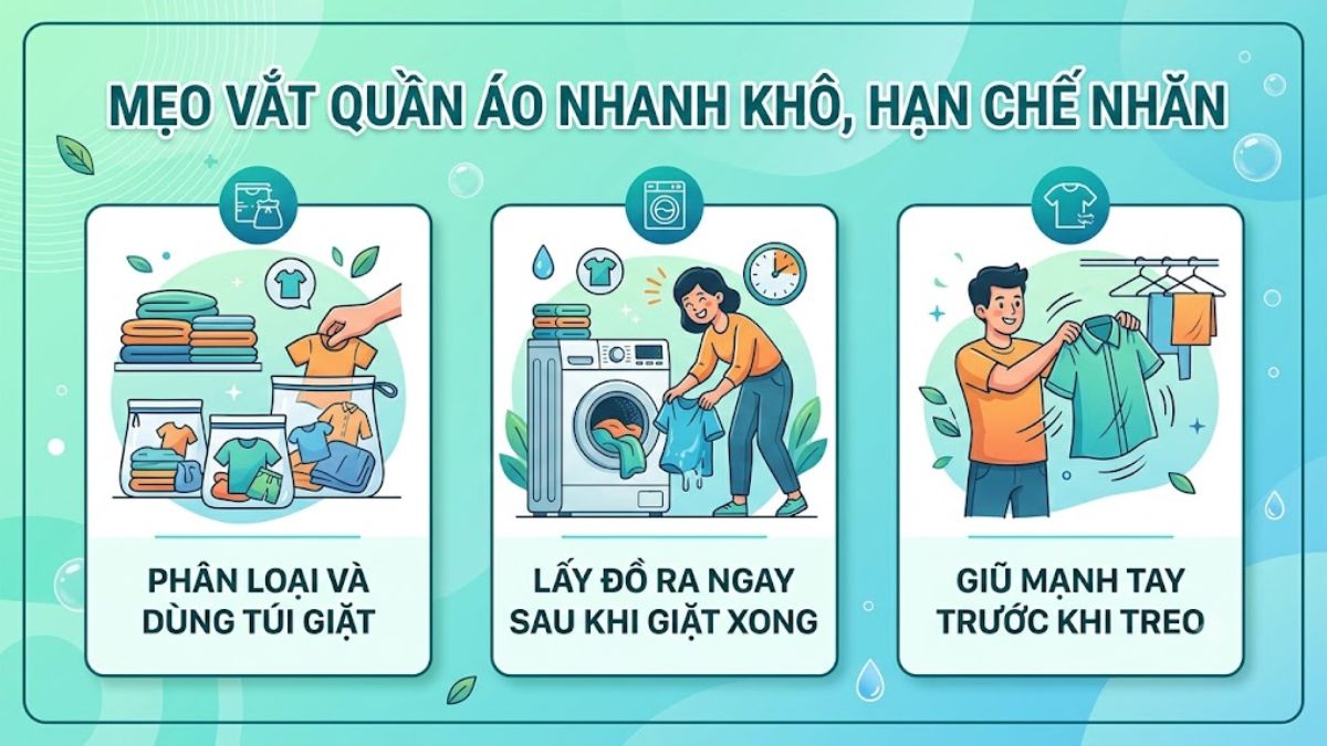 Mẹo vắt quần áo nhanh khô, hạn chế nhăn