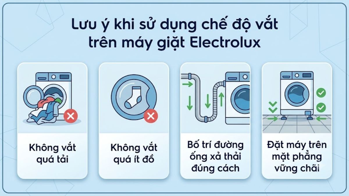Lưu ý khi sử dụng chế độ vắt trên máy giặt Electrolux
