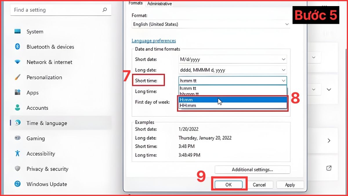 Cách chỉnh 24 giờ trên máy tính bước 5