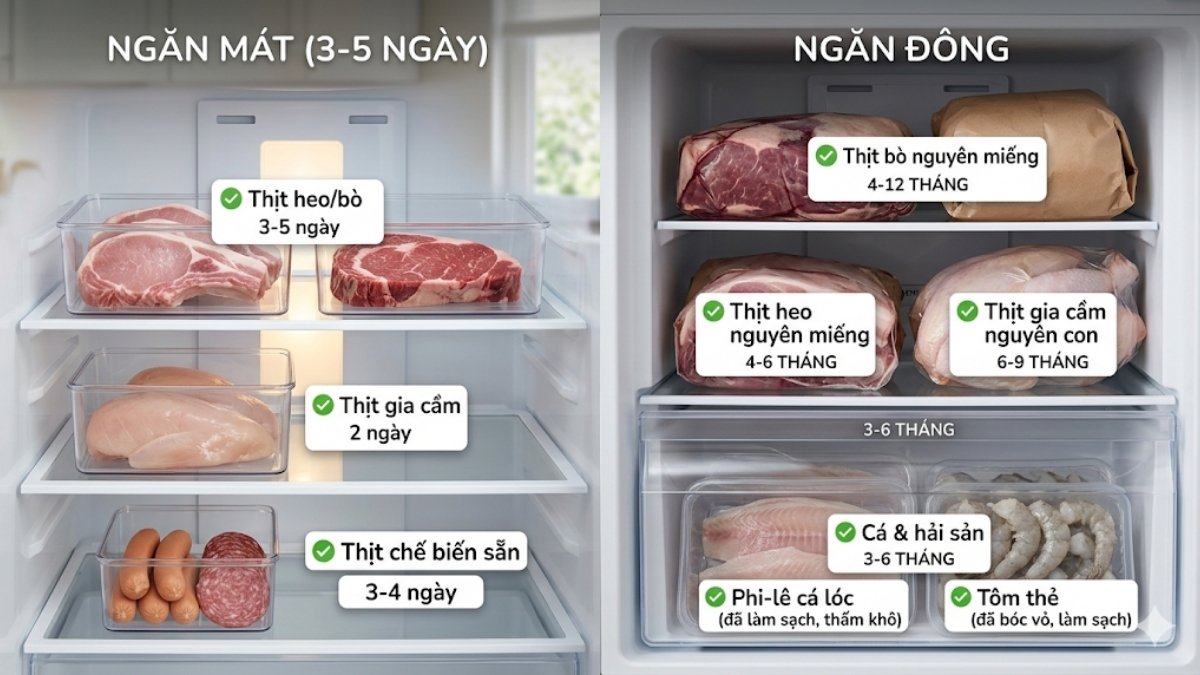 Thời gian bảo quản của từng loại thịt trong tủ lạnh