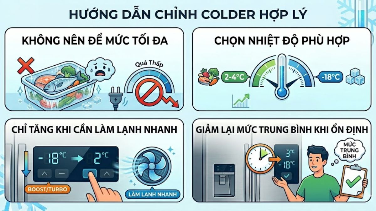 Cách chỉnh Colder trong tủ lạnh đúng cách
