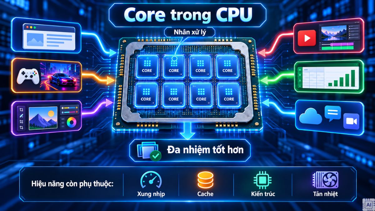 Core trong CPU là một nhân xử lý vật lý có khả năng thực thi các lệnh