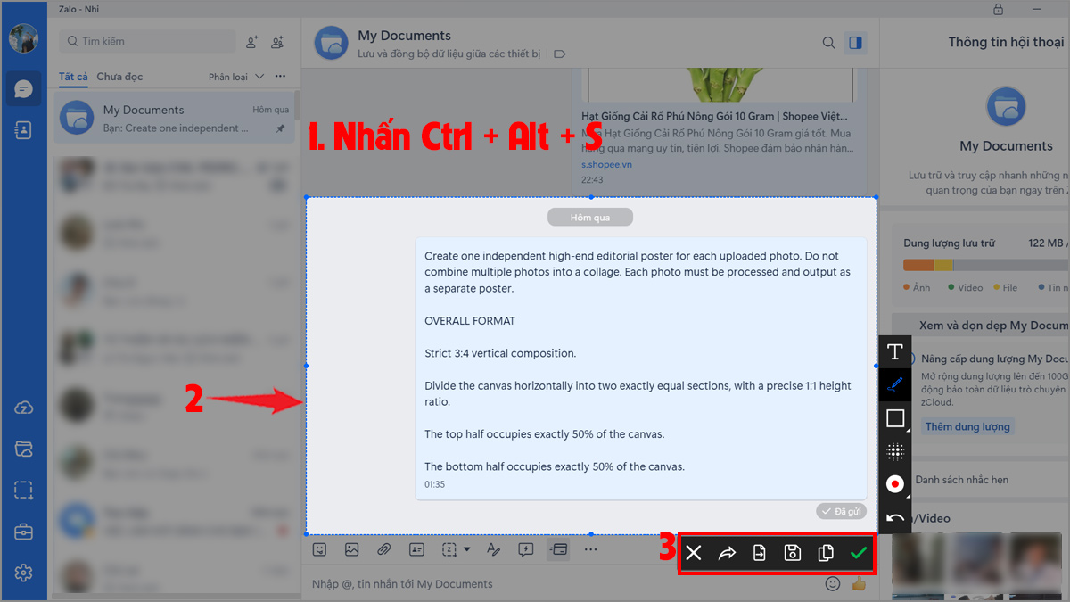 Cách chụp màn hình bằng Ctrl + Alt + S trên Zalo